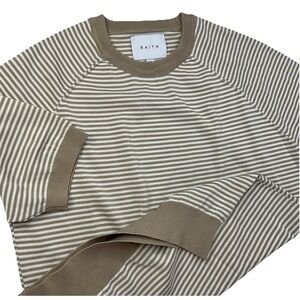 RAITH Shirt Men Sz M Riera Knit Crew Neck Short Sleeve Striped Beige White Tee